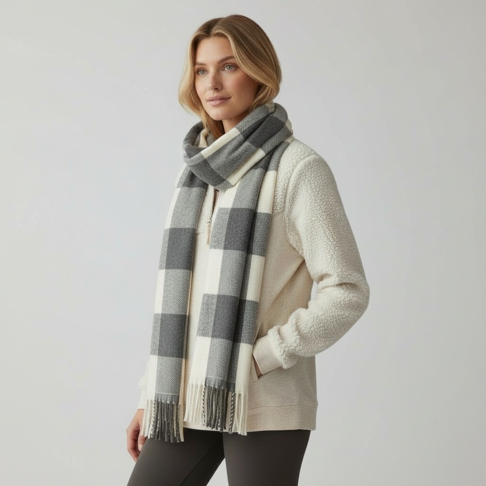 Universal Thread | Plaid Blanket Scarf Gray & Cream One Size